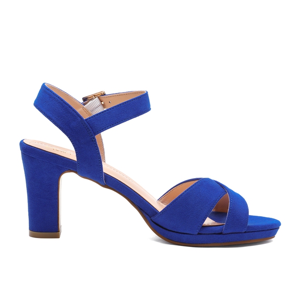 Chunky Heel Ankle Strap Sandals - ROYAL BLUE SUEDE - 1